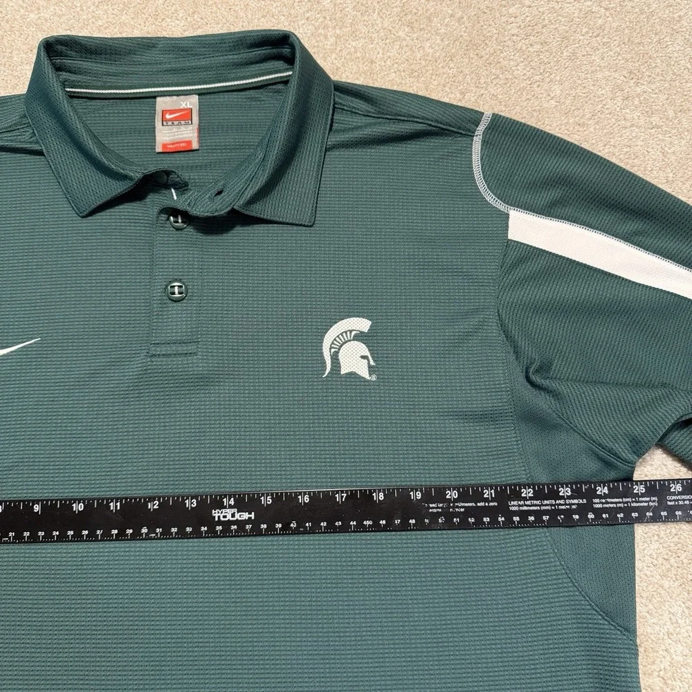 Nike Michigan State Polo Shirt Mens Xl Green Dri-Fit Spartans‎ SS Vtg Nike Team